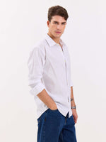 Load image into Gallery viewer, White &amp; Blue Striped Linen-blend Shirt
