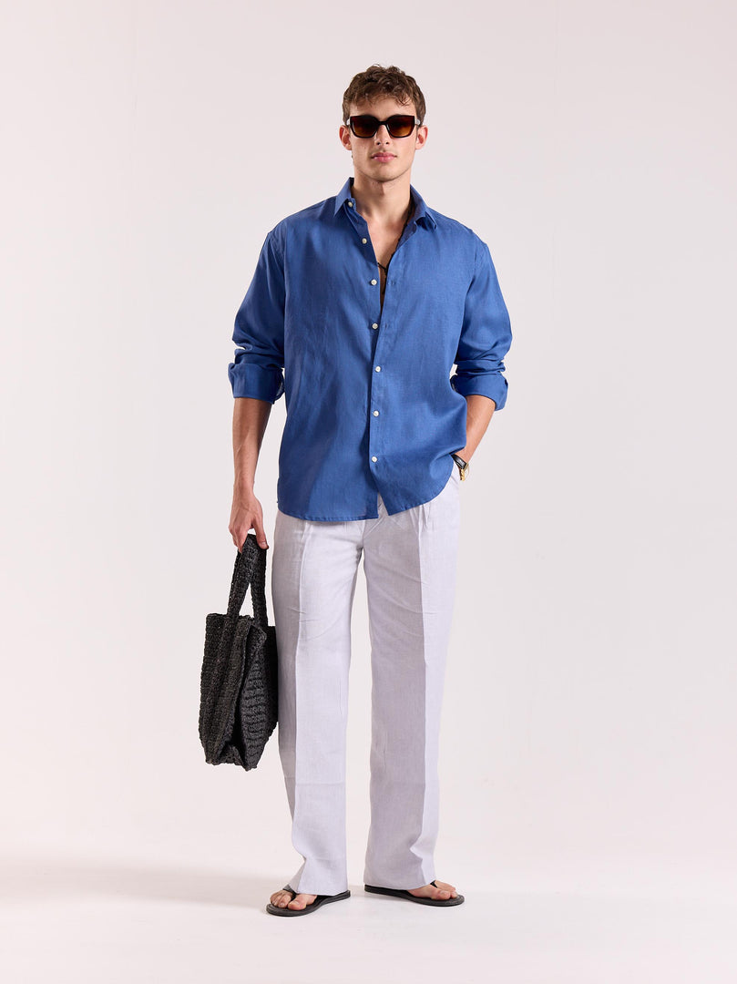 Cobalt Blue Linen-blend Shirt