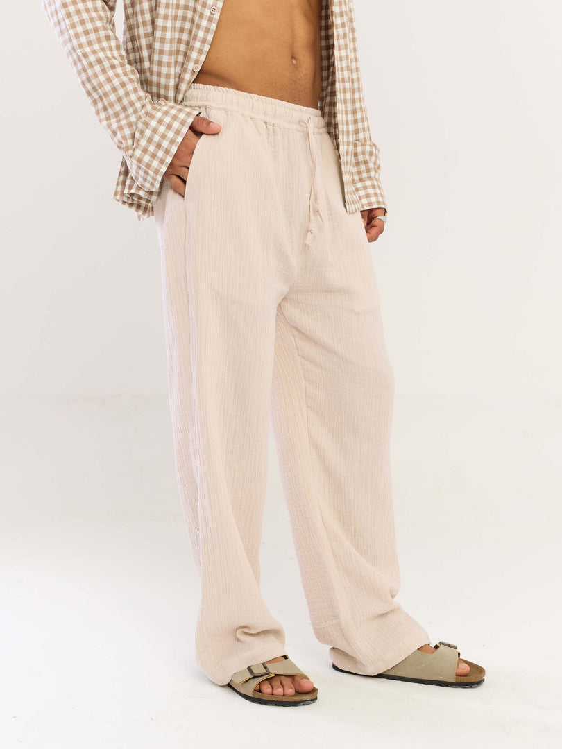 Beige Gauze Pull-on Pants
