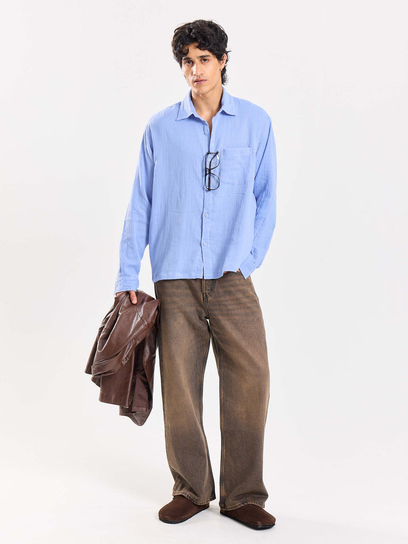 Dusty Blue Gauze Holiday Shirt