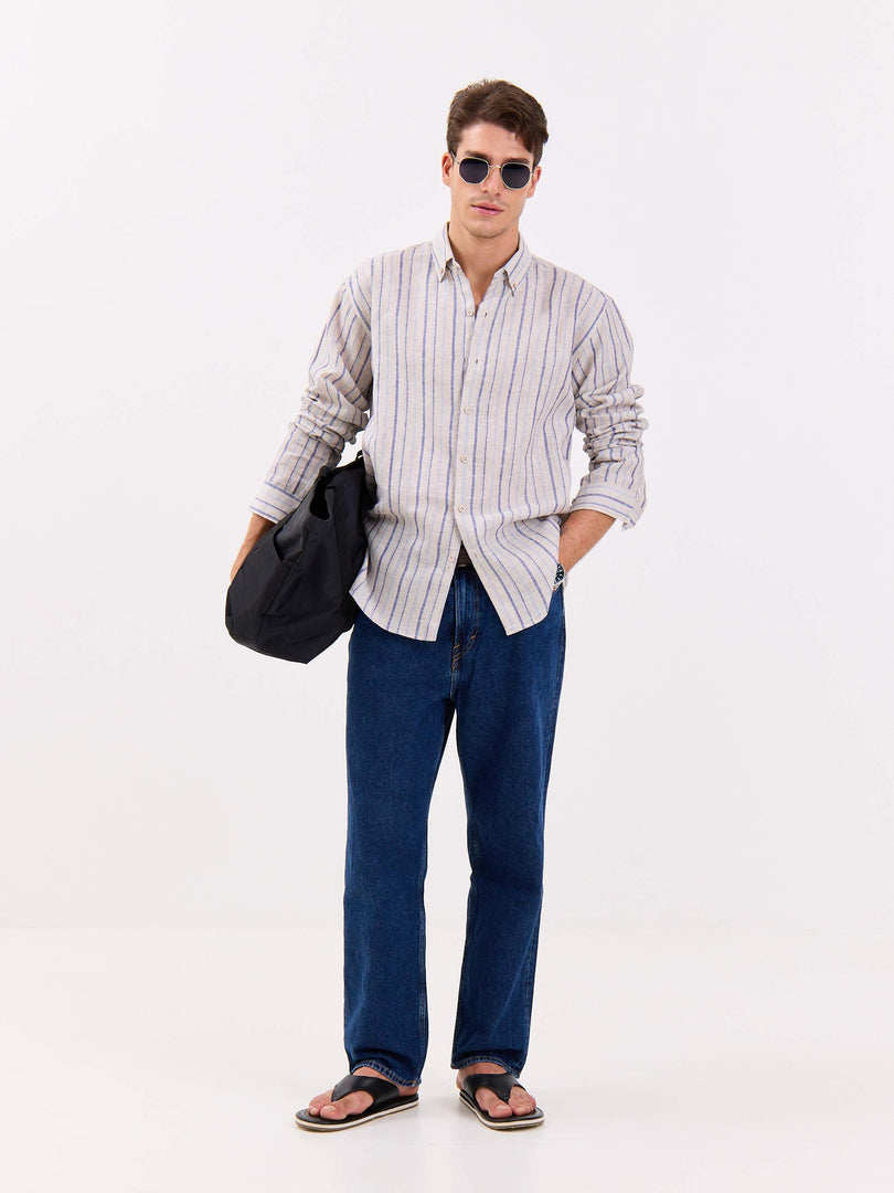 Natural Striped Irish Linen Shirt