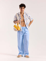 Powder Blue Linen Pull-on Pants