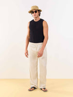 Load image into Gallery viewer, Natural Linen Striped Pull-on Pants

