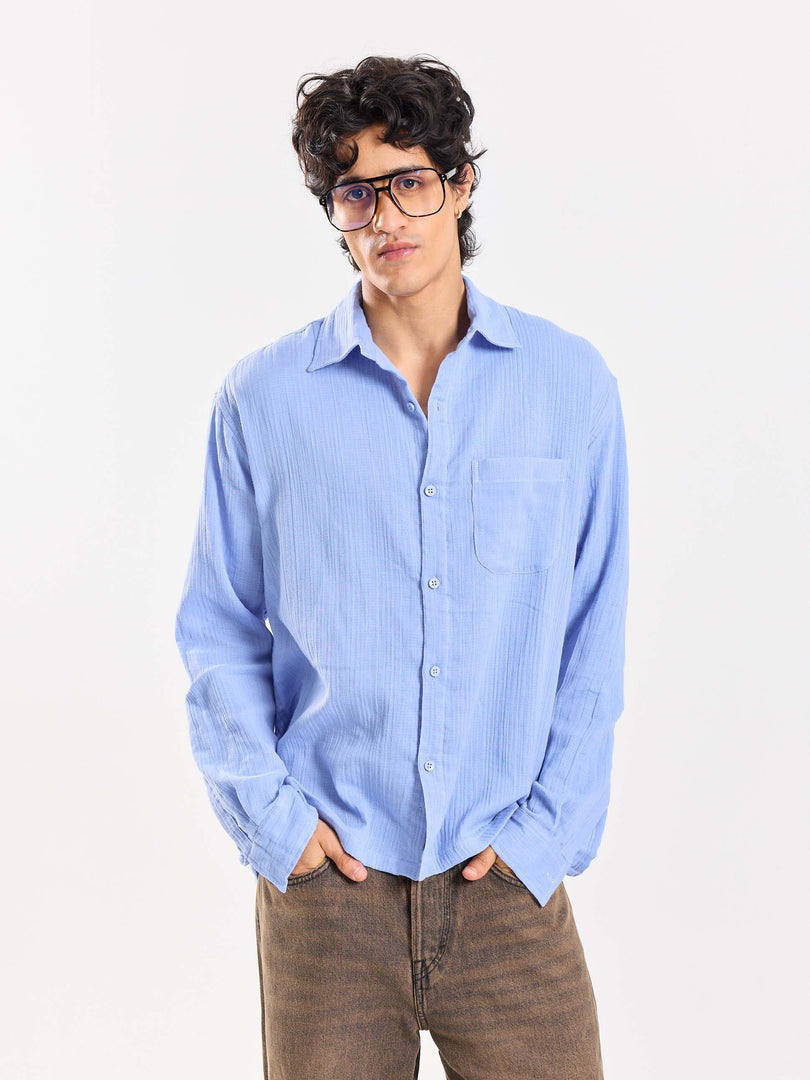 Dusty Blue Gauze Holiday Shirt
