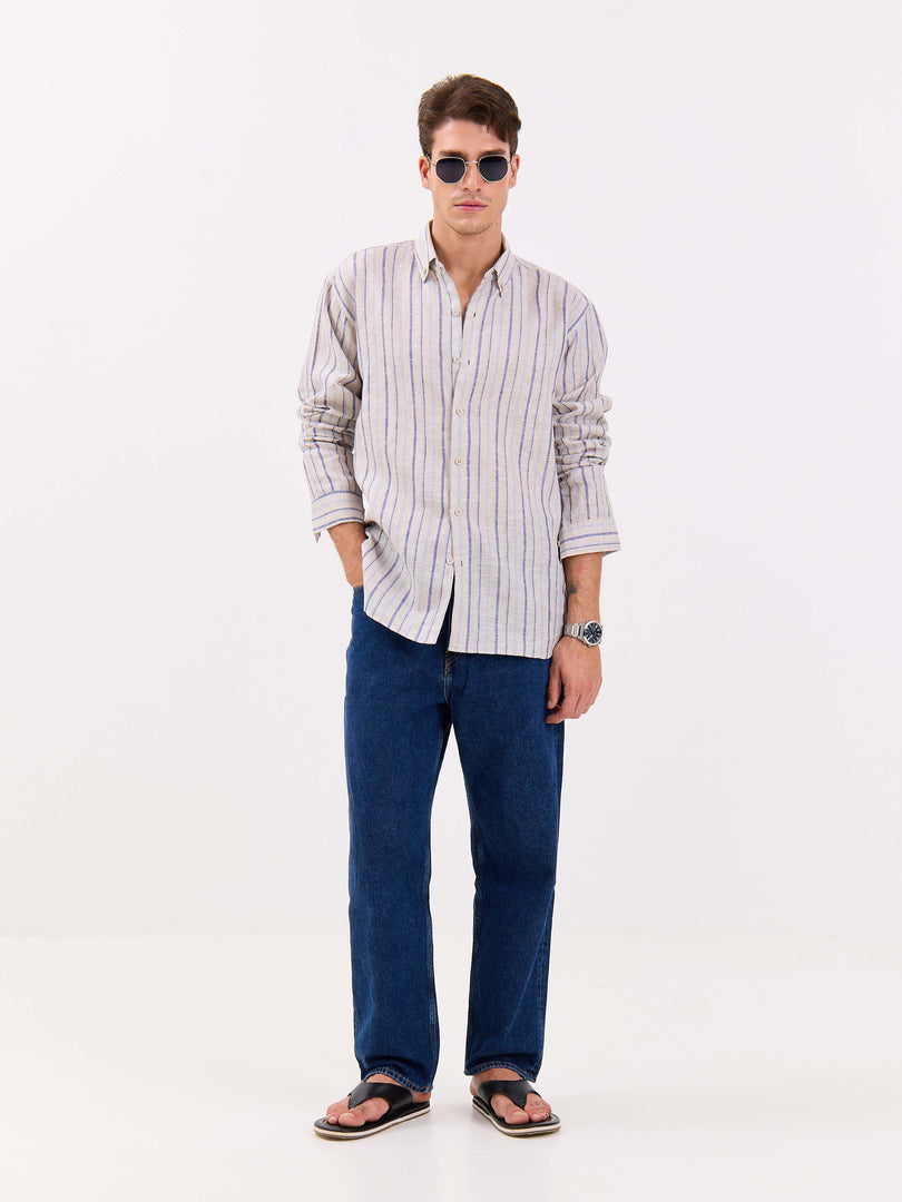 Natural Striped Irish Linen Shirt