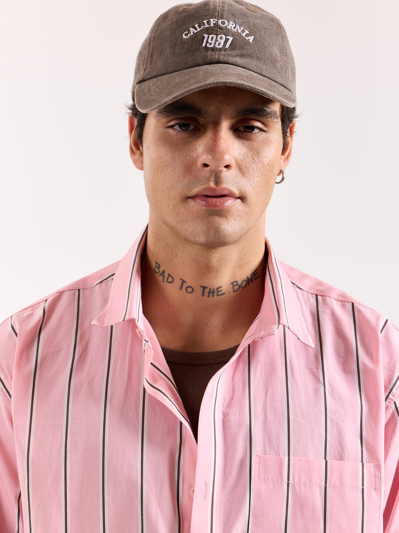 Pink & Brown Striped Poplin Oversized Shirt