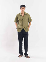Load image into Gallery viewer, Olive Green Half Sleeve Linen Shirt
