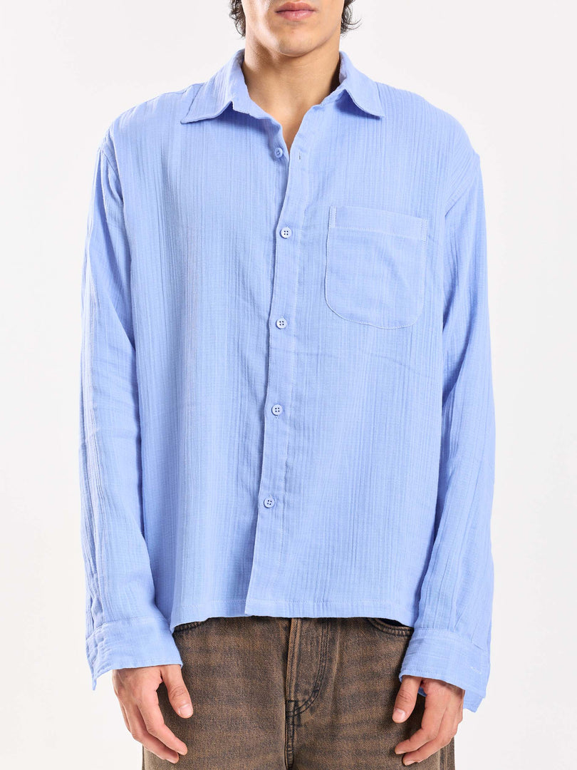 Dusty Blue Gauze Holiday Shirt
