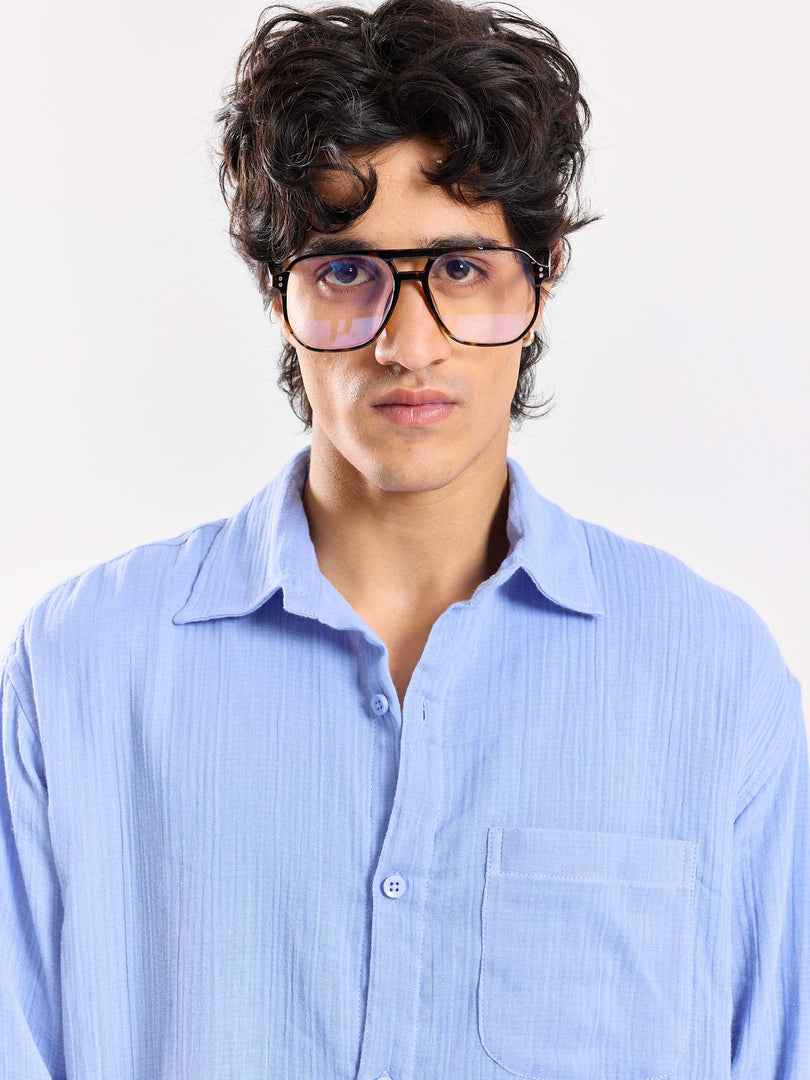 Dusty Blue Gauze Holiday Shirt