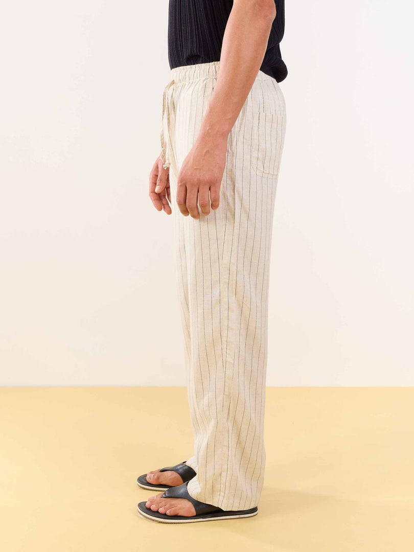 Natural Linen Striped Pull-on Pants