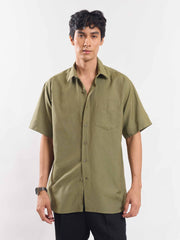 Olive Green Half Sleeve Linen Shirt
