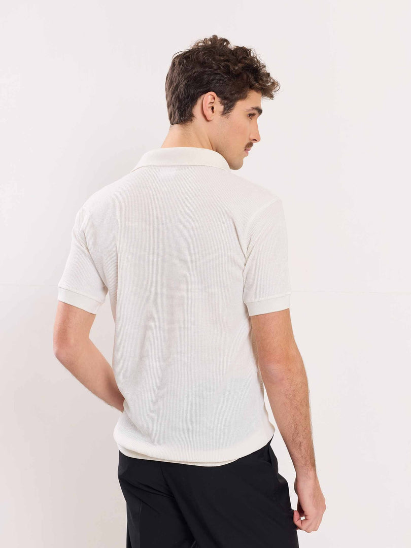 Off White Waffle Knit Polo T-shirt - Main Image