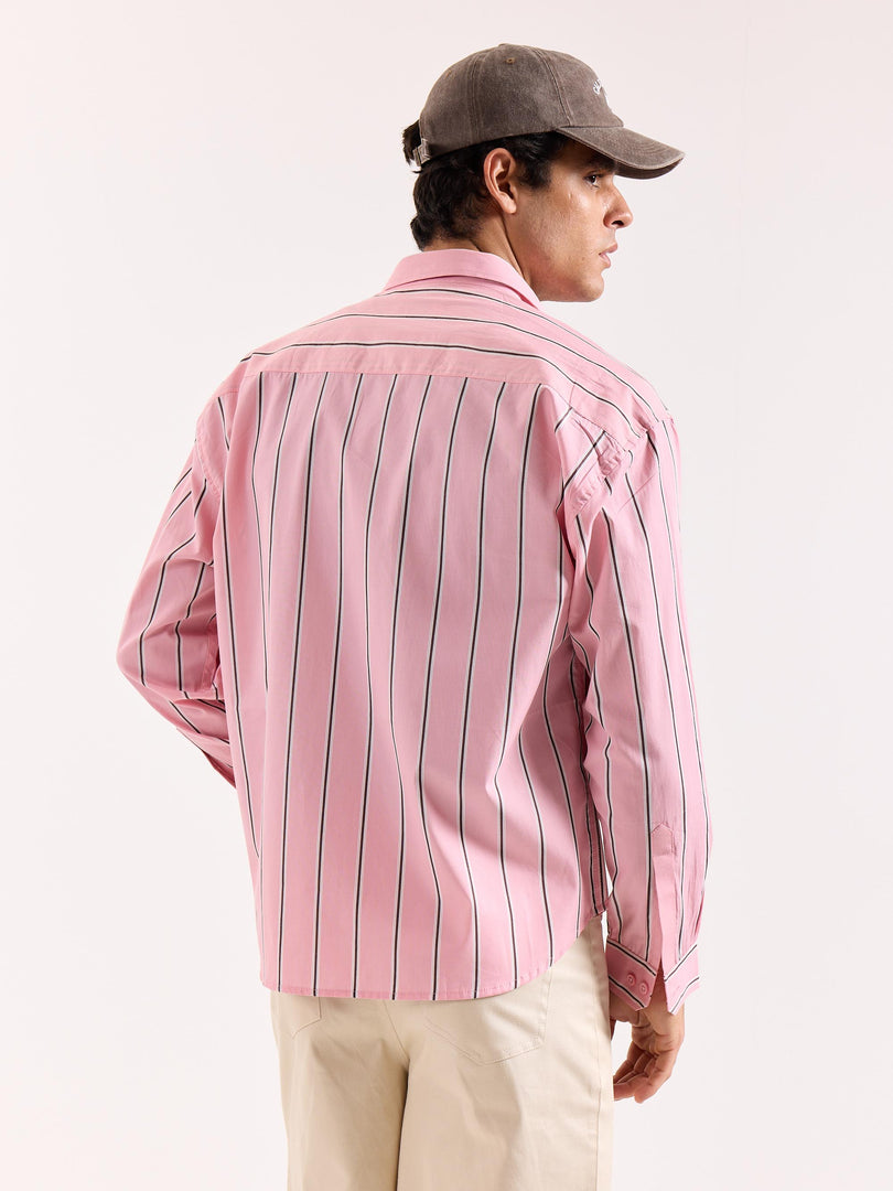 Pink & Brown Striped Poplin Oversized Shirt