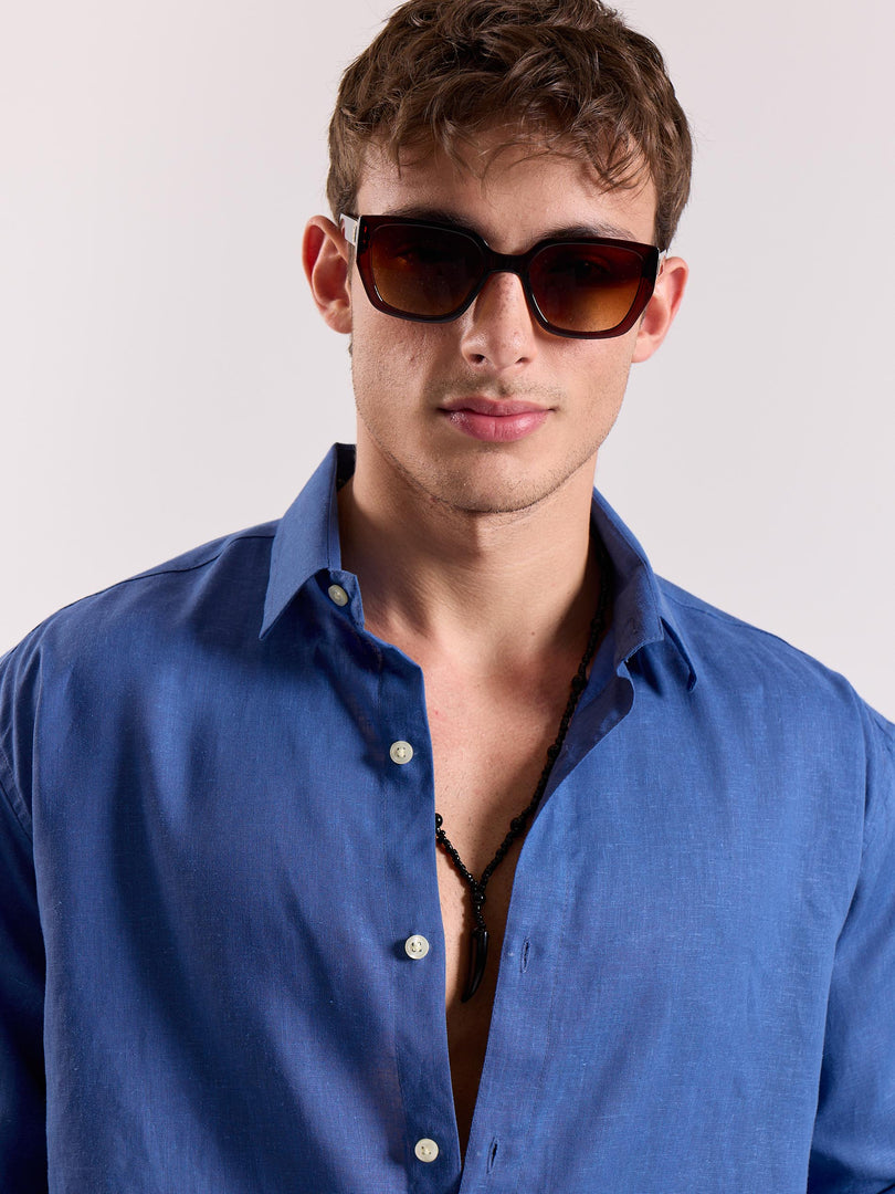 Cobalt Blue Linen-blend Shirt