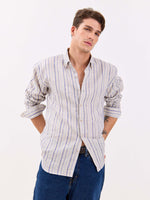 Load image into Gallery viewer, Natural Striped Irish Linen Shirt
