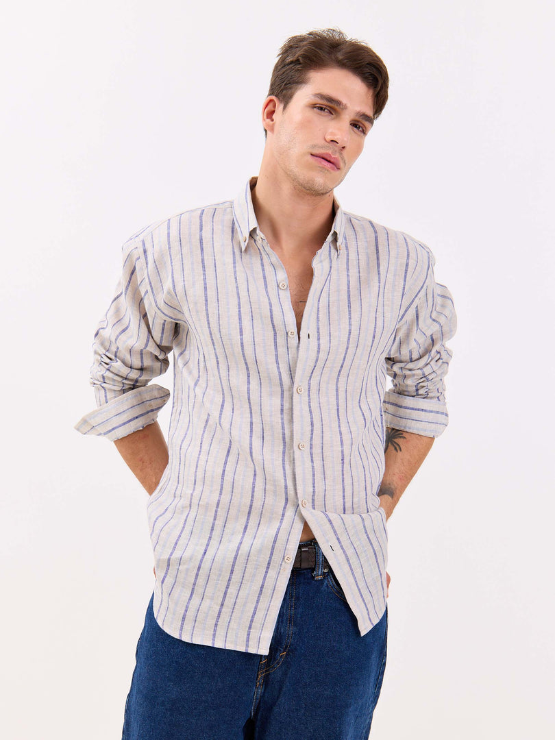 Natural Striped Irish Linen Shirt