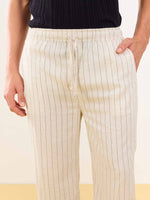Load image into Gallery viewer, Natural Linen Striped Pull-on Pants
