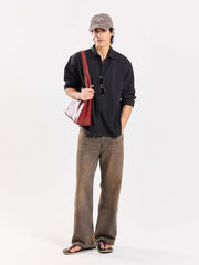 Relaxed Fit Black Textured Shirt