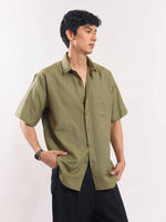 Load image into Gallery viewer, Olive Green Half Sleeve Linen Shirt
