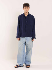 Dark Blue Gauze Holiday Shirt