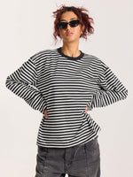 Load image into Gallery viewer, Black Striped Loose Fit Cropped T-Shirt