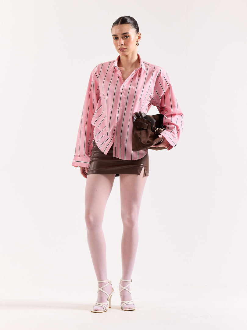 Pink & Brown Striped Poplin Oversized Shirt