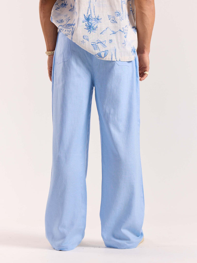 Powder Blue Linen Pull-on Pants