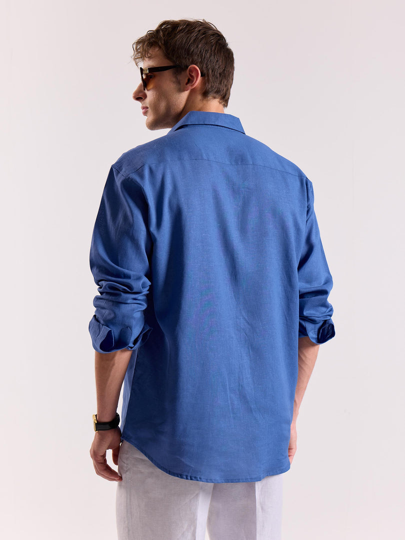 Cobalt Blue Linen-blend Shirt