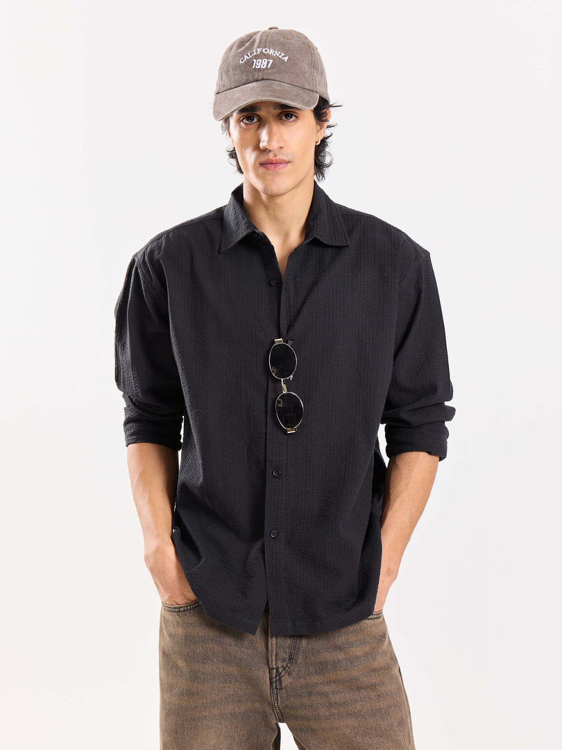 Relaxed Fit Black Textured Shirt
