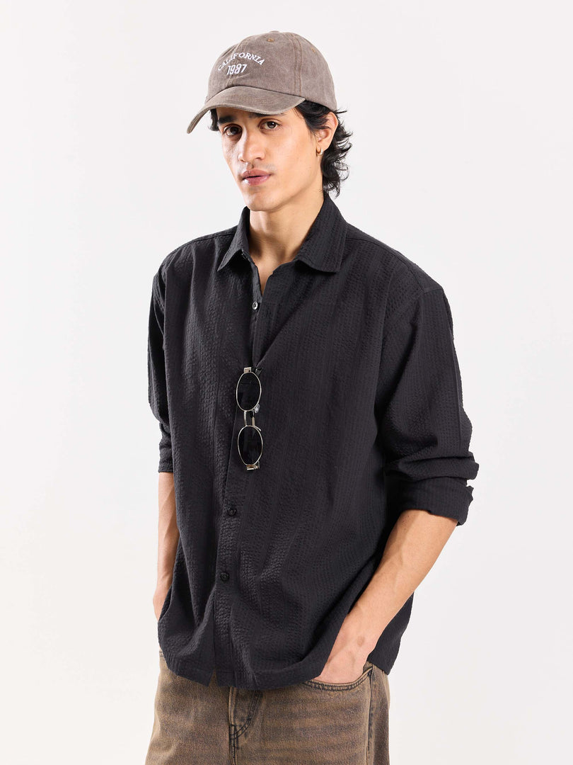 Relaxed Fit Black Textured Shirt