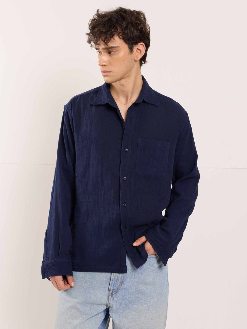 Dark Blue Gauze Holiday Shirt ( Pre-Order )