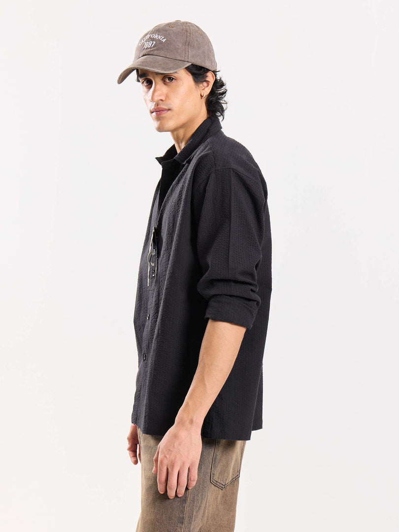 Relaxed Fit Black Textured Shirt