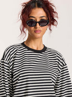 Load image into Gallery viewer, Black Striped Loose Fit Cropped T-Shirt