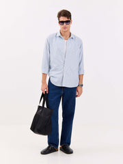 Relaxed Fit Navy Blue Striped Shirt