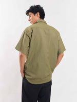 Load image into Gallery viewer, Olive Green Half Sleeve Linen Shirt
