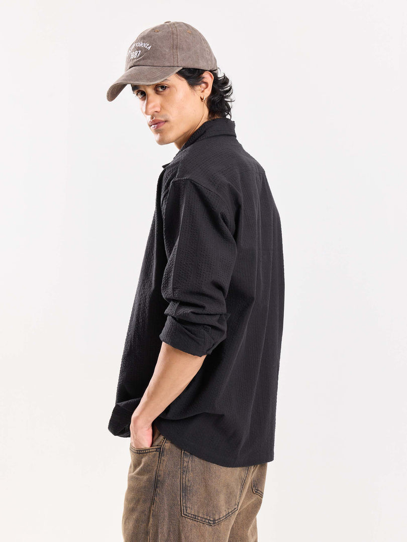 Relaxed Fit Black Textured Shirt