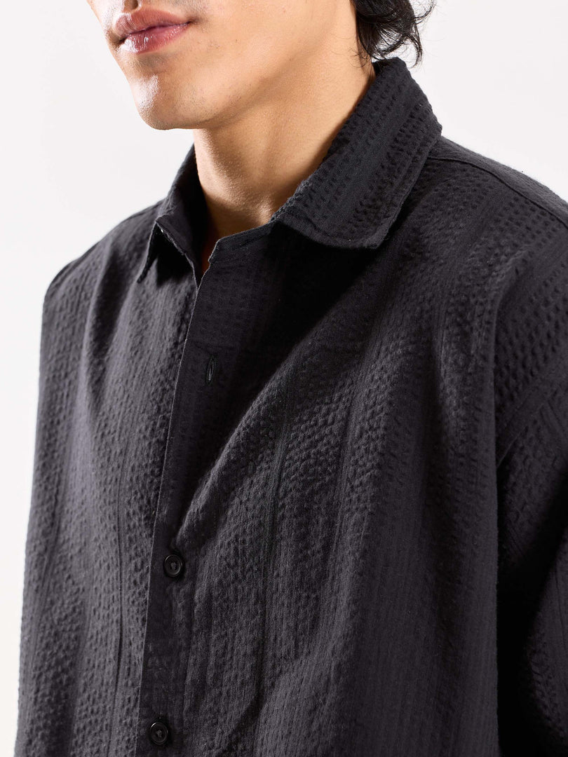 Relaxed Fit Black Textured Shirt