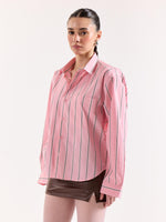 Load image into Gallery viewer, Pink &amp; Brown Striped Poplin Oversized Shirt