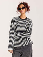 Load image into Gallery viewer, Black Striped Loose Fit Cropped T-Shirt