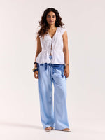 Load image into Gallery viewer, Powder Blue Linen Pull-on Pants