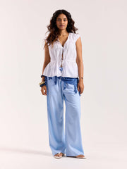 Powder Blue Linen Pull-on Pants