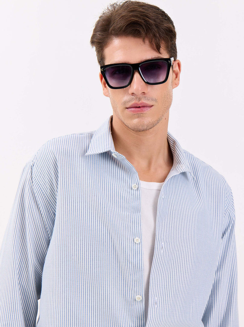 Relaxed Fit Navy Blue Striped Shirt