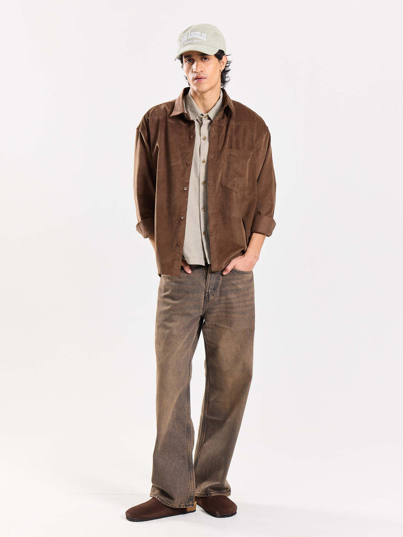 Dark Brown Corduroy Oversized Shirt