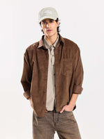 Load image into Gallery viewer, Dark Brown Corduroy Oversized Shirt
