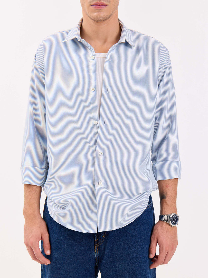 Relaxed Fit Navy Blue Striped Shirt