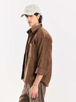 Load image into Gallery viewer, Dark Brown Corduroy Oversized Shirt
