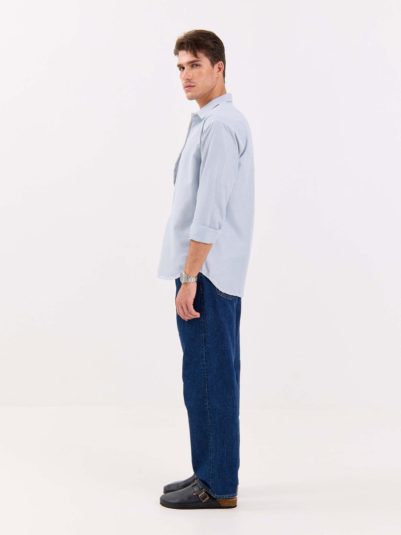 Relaxed Fit Navy Blue Striped Shirt