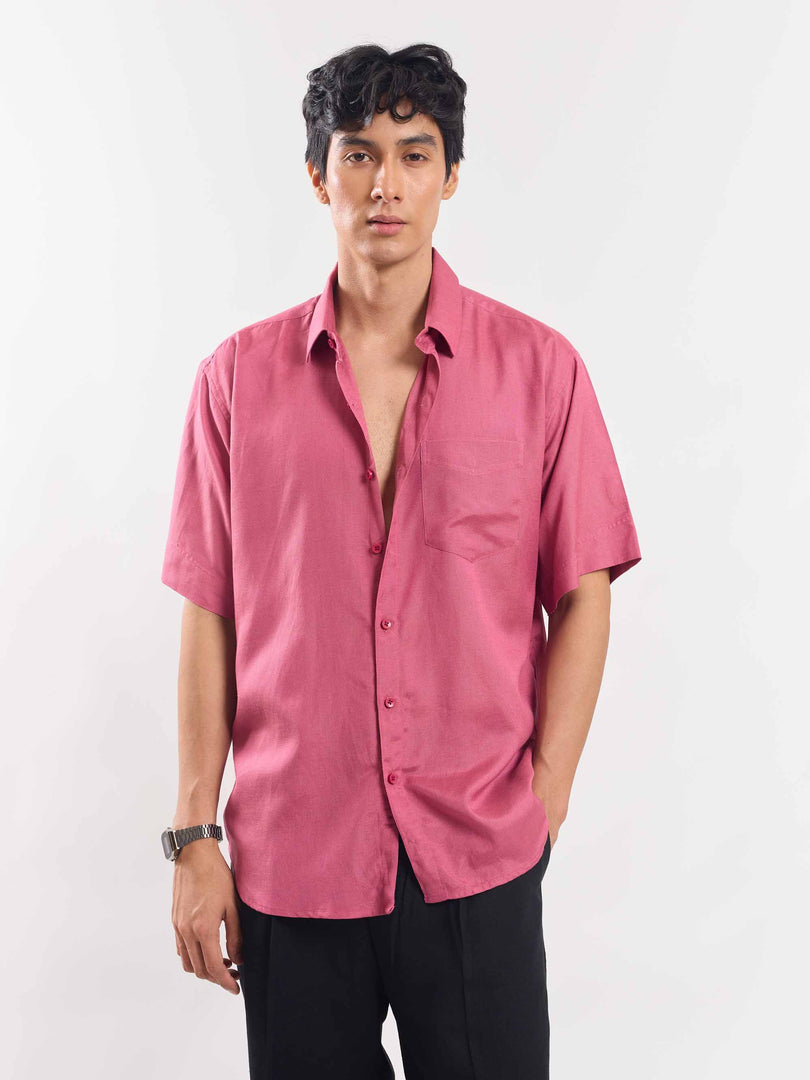 Rose Pink Half Sleeve Linen Shirt