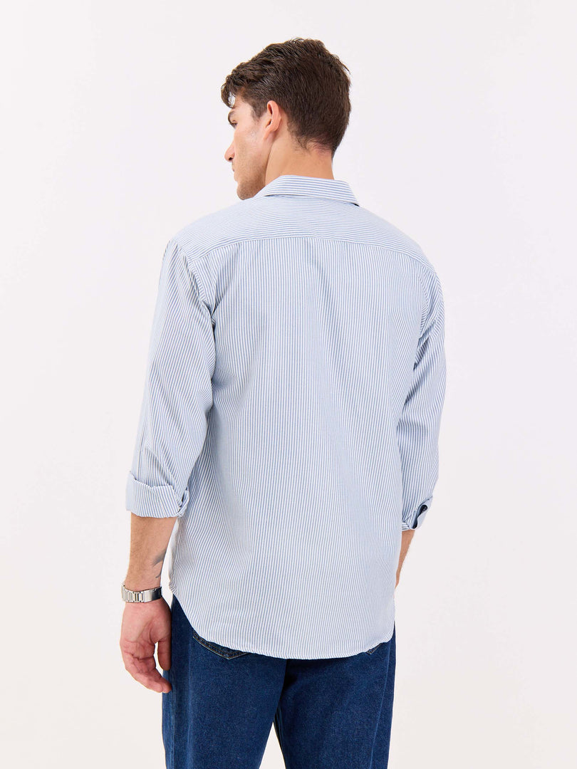 Relaxed Fit Navy Blue Striped Shirt