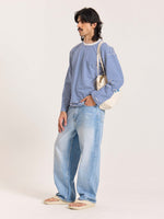 Load image into Gallery viewer, Blue Striped Loose Fit Cropped T-Shirt